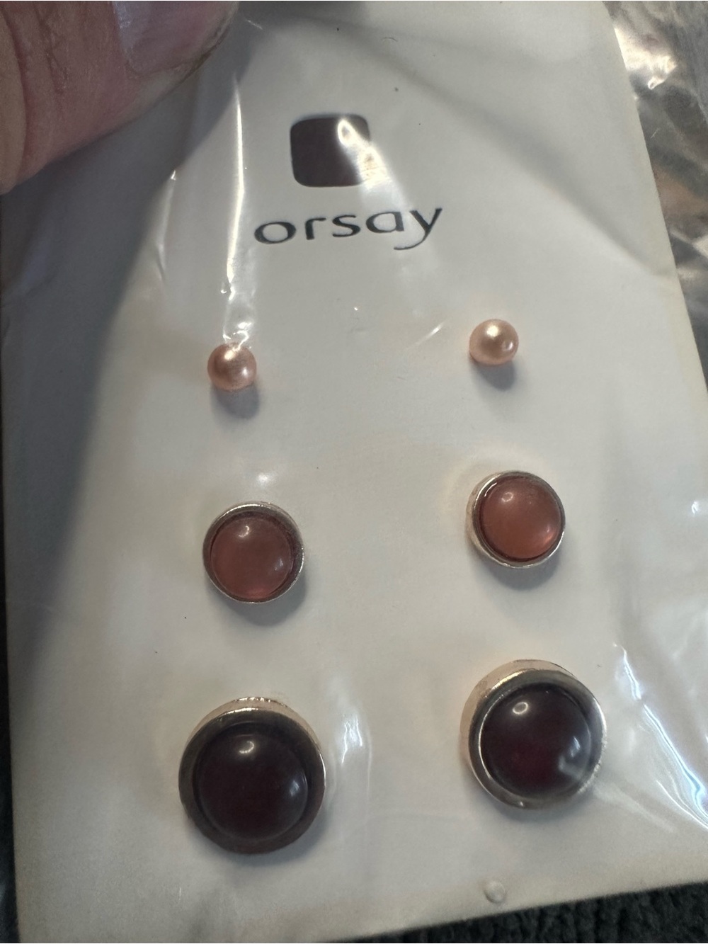 Orsay Women's 3-Pair Stud Earring Set in Pink and Brown